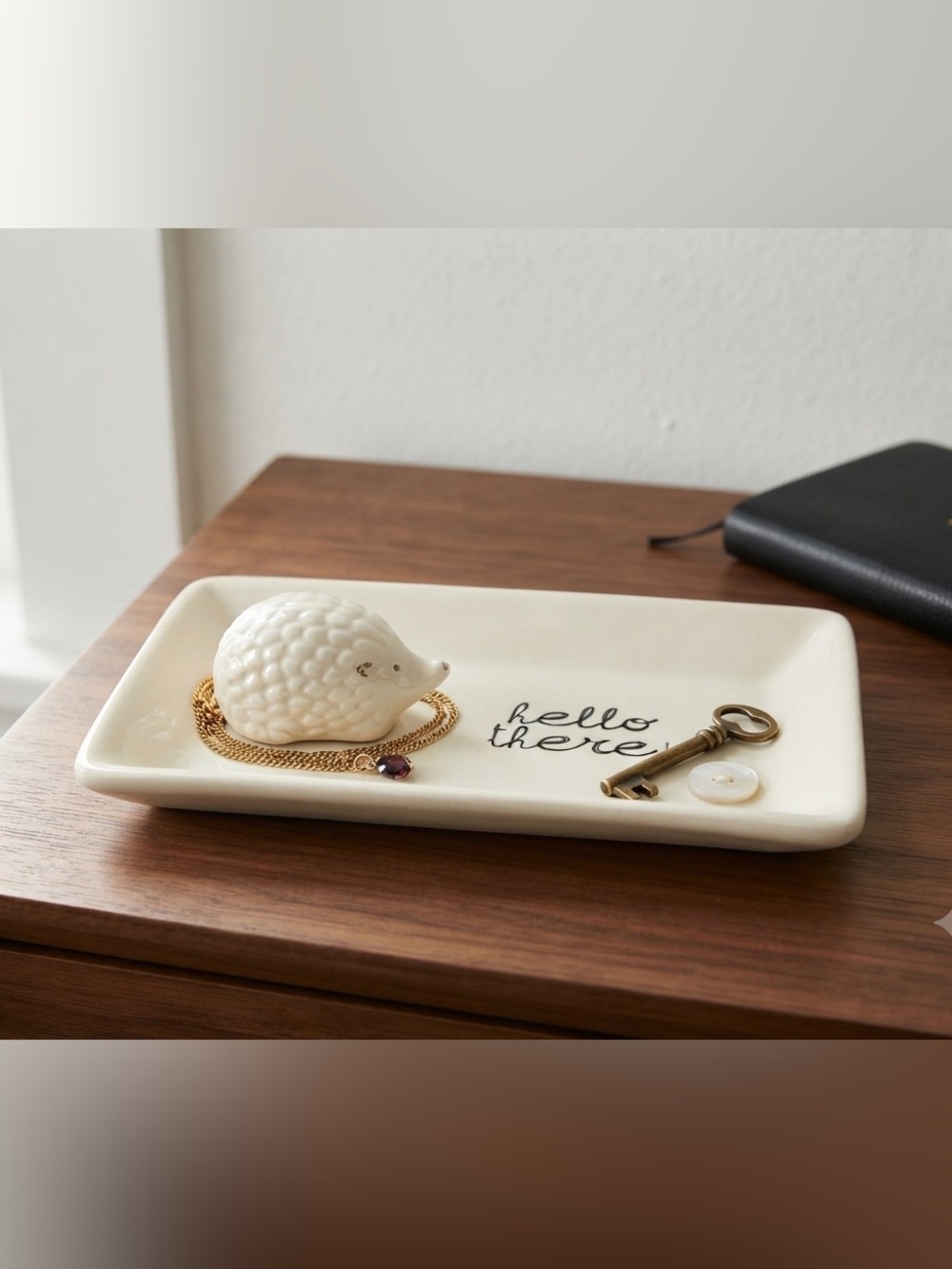 Animal Kingdom -Cream Rectangular Tray with Hedgehog Accent-trinket tray